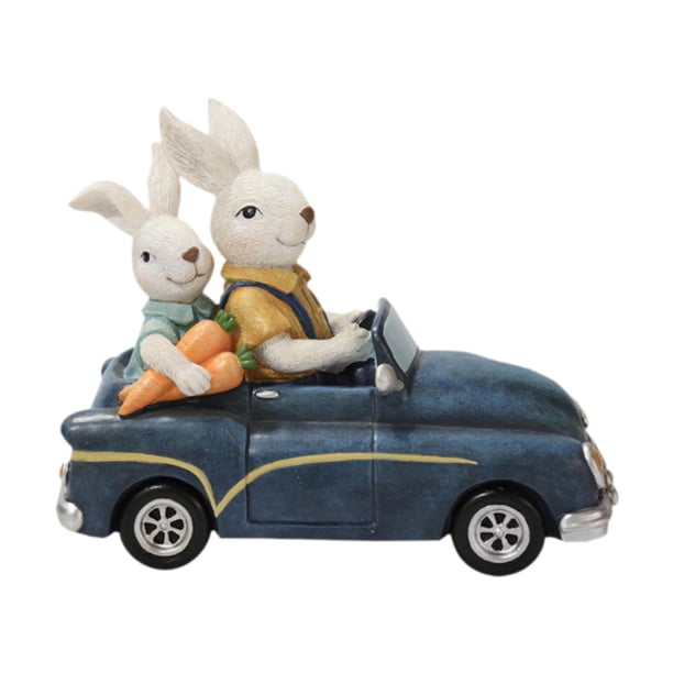 Decoración de conejitos de Pascua, estatua de conejo, regalo de Pascua, figura de resina para coche, adorno de conejo para padre e hijo para sala de