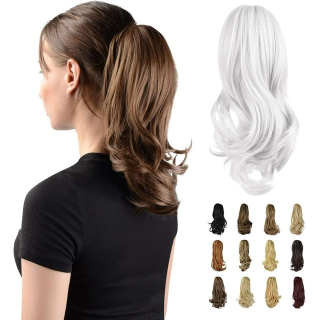 ORUYROP Rallonge de Queue de Cheval 13 Pouces Longue et Bouclée, Pince à Queue de Cheval, Extension de Cheveux à Griffes, Postiche Synthétique d'Apparence Naturelle pour Femmes, Gris