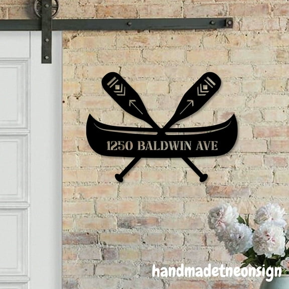 Handmadetneonsign Canoe House Number, Crisscrossed Oars Home Address Metal, Lake House Address Sign 70078