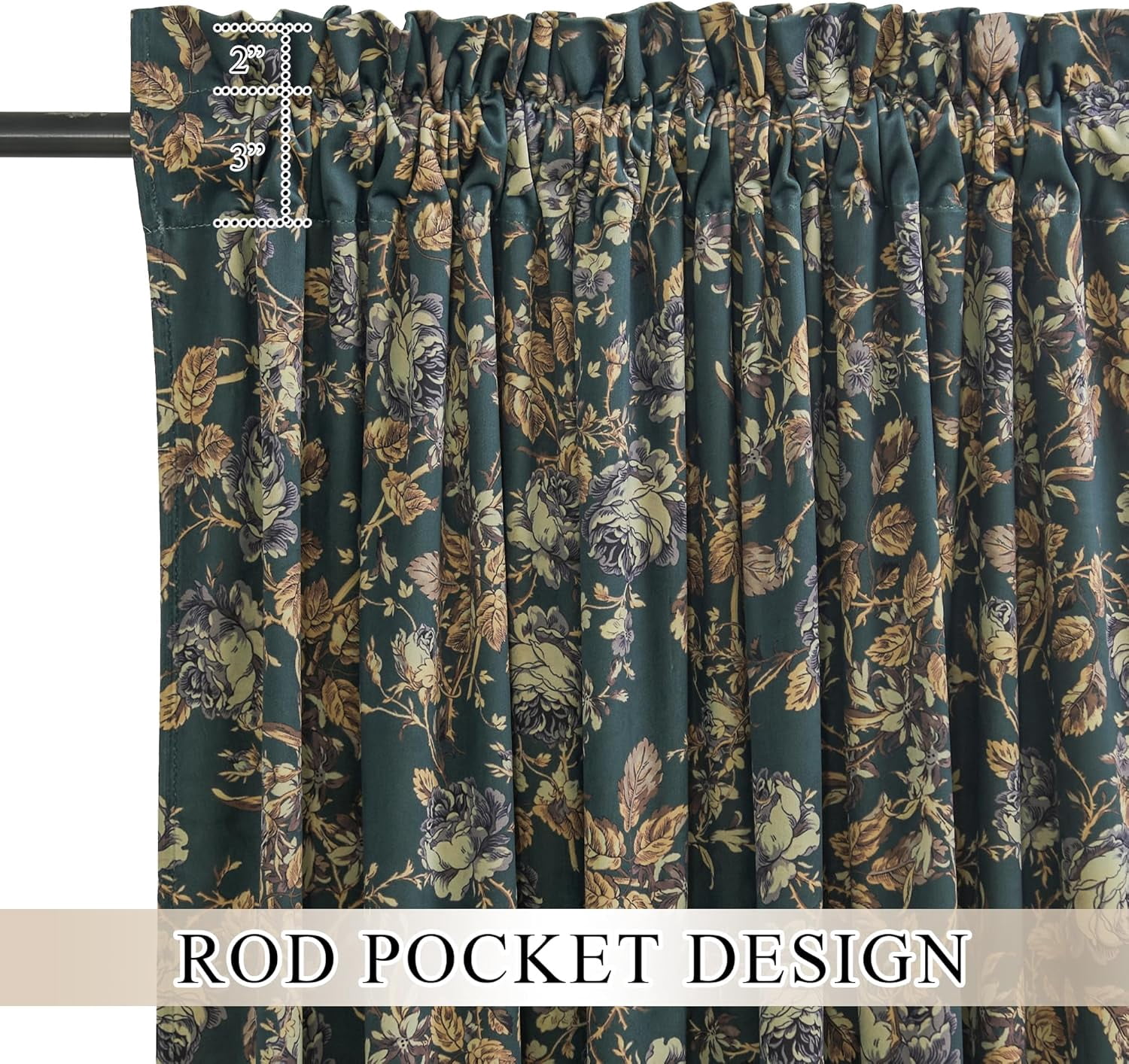 NICETOWN Velvet Blackout Curtains, Vintage Print Luxury Room Darkening Rod Pocket Thermal Insulated Window Drapes for Home Office, Green, 52"x 96", 2 Panels