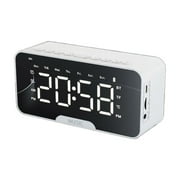 MagicXflow Alarm Clock,Digital Alarm Clock for Heavy Sleepers,Dual Alarms Weekday/Weekend Mode, Large Display Auto Dimmer, Sleek Mirror Design Portable Clock With Bluetooth Speaker-White