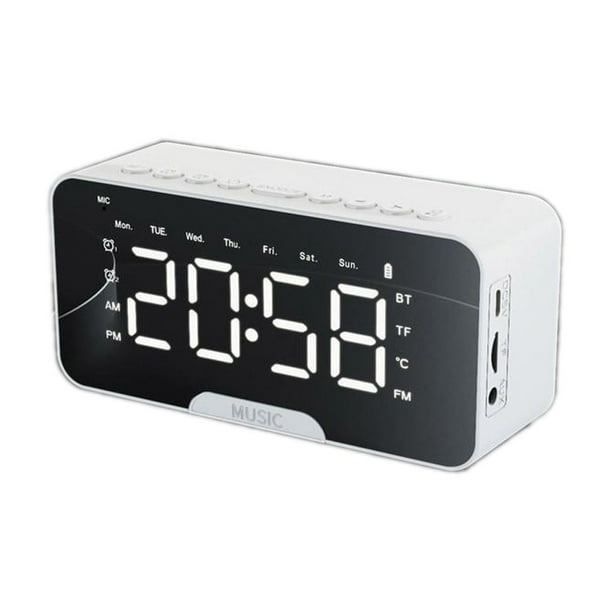 Reloj con altavoz Bluetooth | Alarma digital con espejo y pantalla de temperatura | Reloj de sobremesa portátil | Ranura para tarjetas | USB recargable | Diseño moderno y elegante | Compacto para el