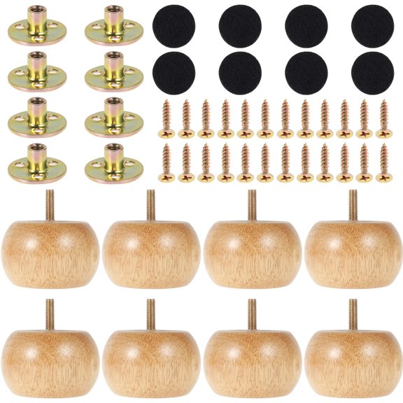 8Pcs Wooden Furniture Legs Solid Rubber Wood Furniture Feet with Screws DIY Furniture Feet Round Bun Feet Chair Table Feet Replacement Set for Couch Sofa Bed Dresser
