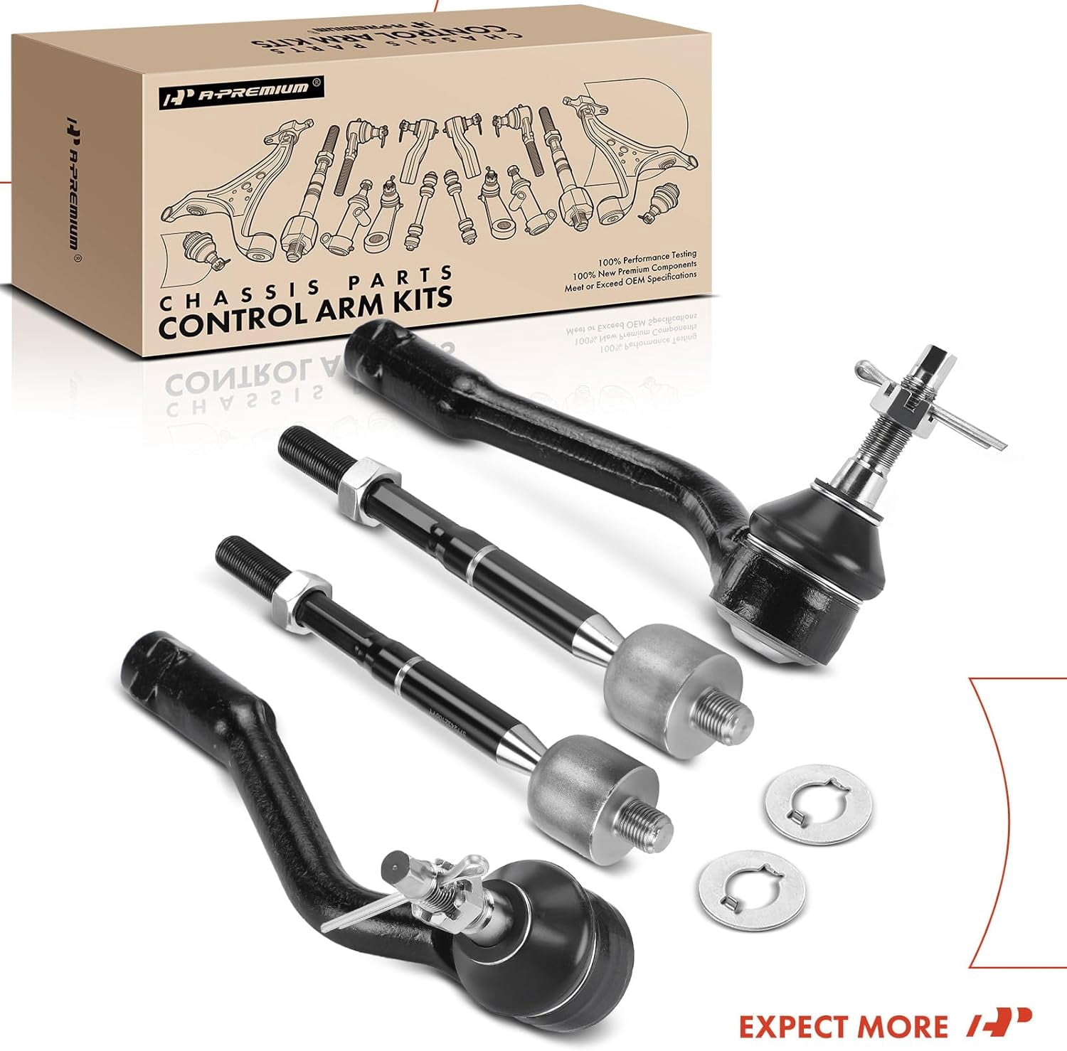 A-Premium Set of 4, Front Inner Outer Tie Rod End Kit, Compatible with Hyundai Sonata 2016-2017 & Kia Optima 2016-2018