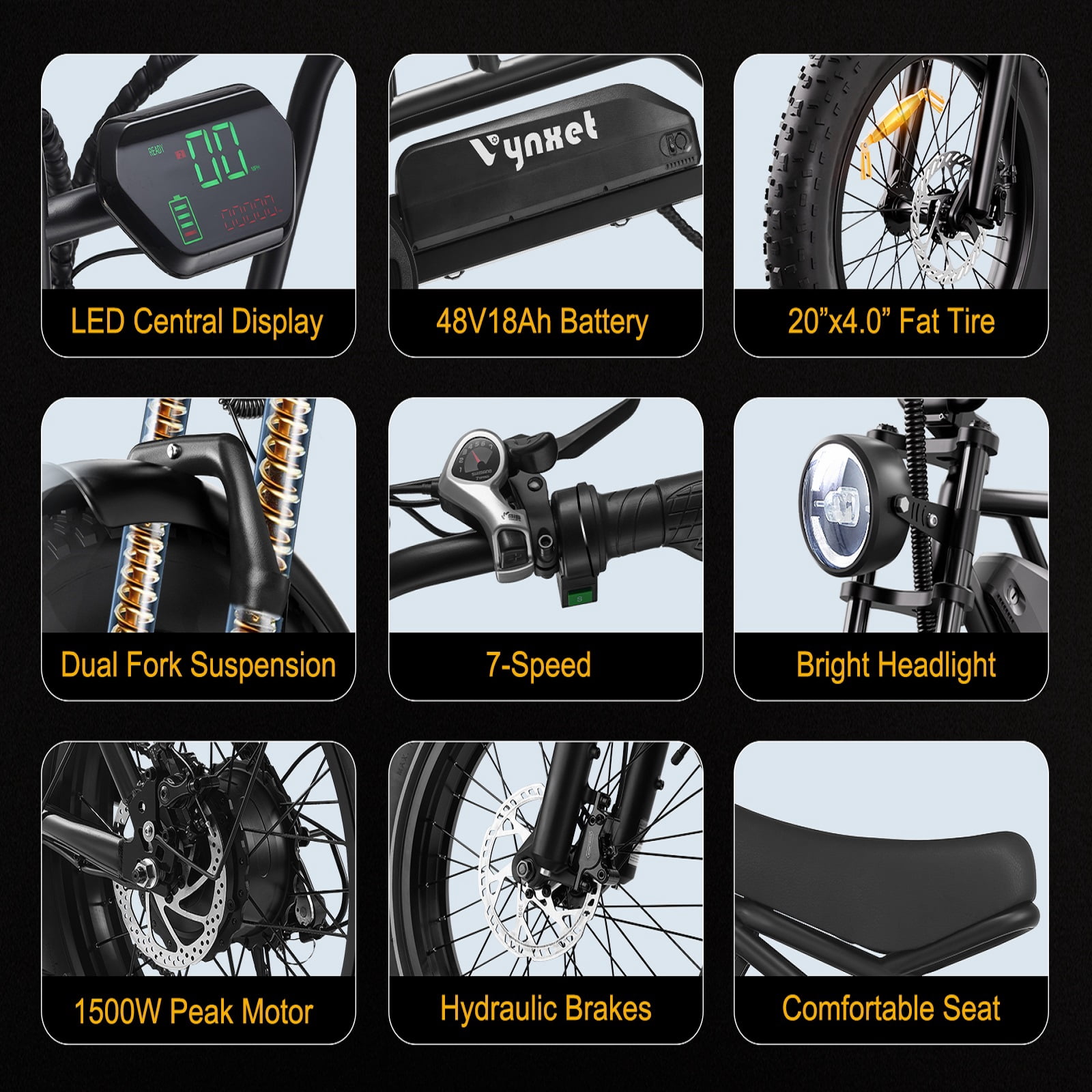 G50 1500W Peak Electric Bike for Adults, 48V 18Ah, 68 Mile Range, 32MPH Top Speed, All-Terrain 20"x4.0" Fat Tire Electric Dirt Bike, UL2849