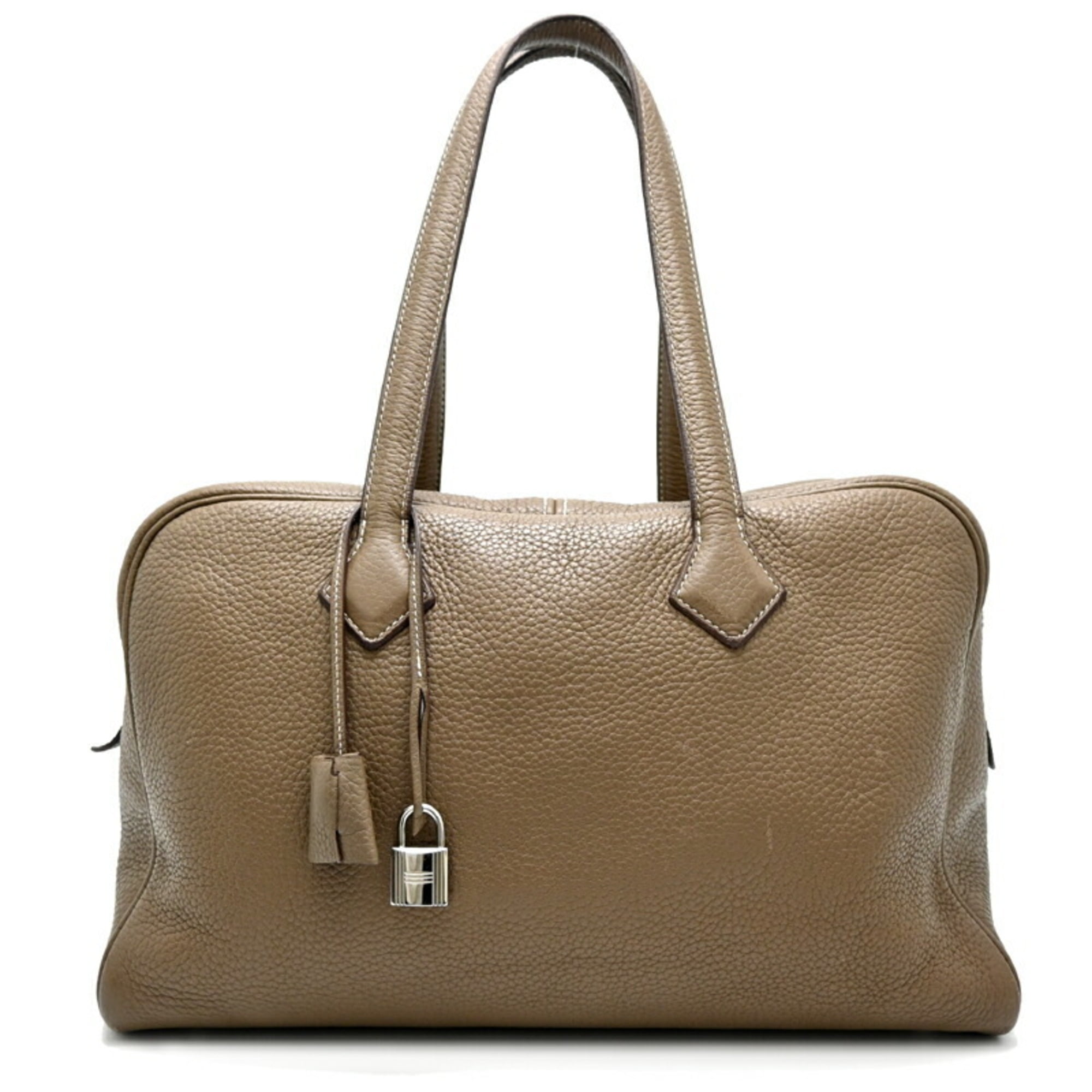 Pre-Owned Hermes Herms Victoria 35, 2013 (palladium) Boston bag in Taurillon... (Good)
