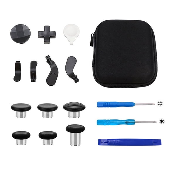 17 in 1 Metal Thumbsticks Suitable for Xbox One Elite Series 2, Elite Series 2 Core Controller Accessories Parts, 6 Metal Thumbsticks, 4 Paddles, 2 D-Pads and 4 Tool,Black