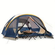 UNP Camping Tent with Screen Room, Portable 6 Person Camping Tent with Screen Porch, Family Dome Tent for Camping Outdoor - 14'x11'x72''(H) (Dark Blue)