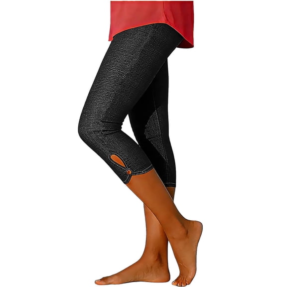 Denim Capris for Women Stretch Pull on Plus Size Elastic Waist Trendy Jeans Leggings 2026 Casual Summer Capri Pants Black 3XL