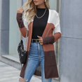 thumbnail image 2 of Chaqueta de suéter para mujer Moda Simple Longitud media Bloqueo de color Bolsillos dobles Suéter de manga larga con frente abierto Outwear Café Marrón L, 2 of 8