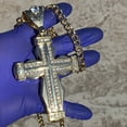 thumbnail image 2 of Mens 18K Gold Plated Huge Big Iced Double Cross Pendant Cuban Link Necklace Hip Hop Chain 30" inch, 2 of 17