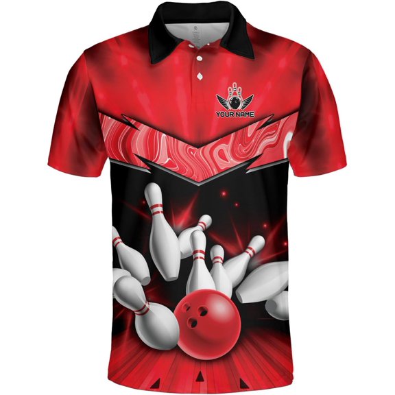 Custom Bowling Polo Shirt Personalized 3D Team Name Bowling Shirts for Men Women Jersey Unisex Bowler Short Sleeve Gift Tee (S, Red)