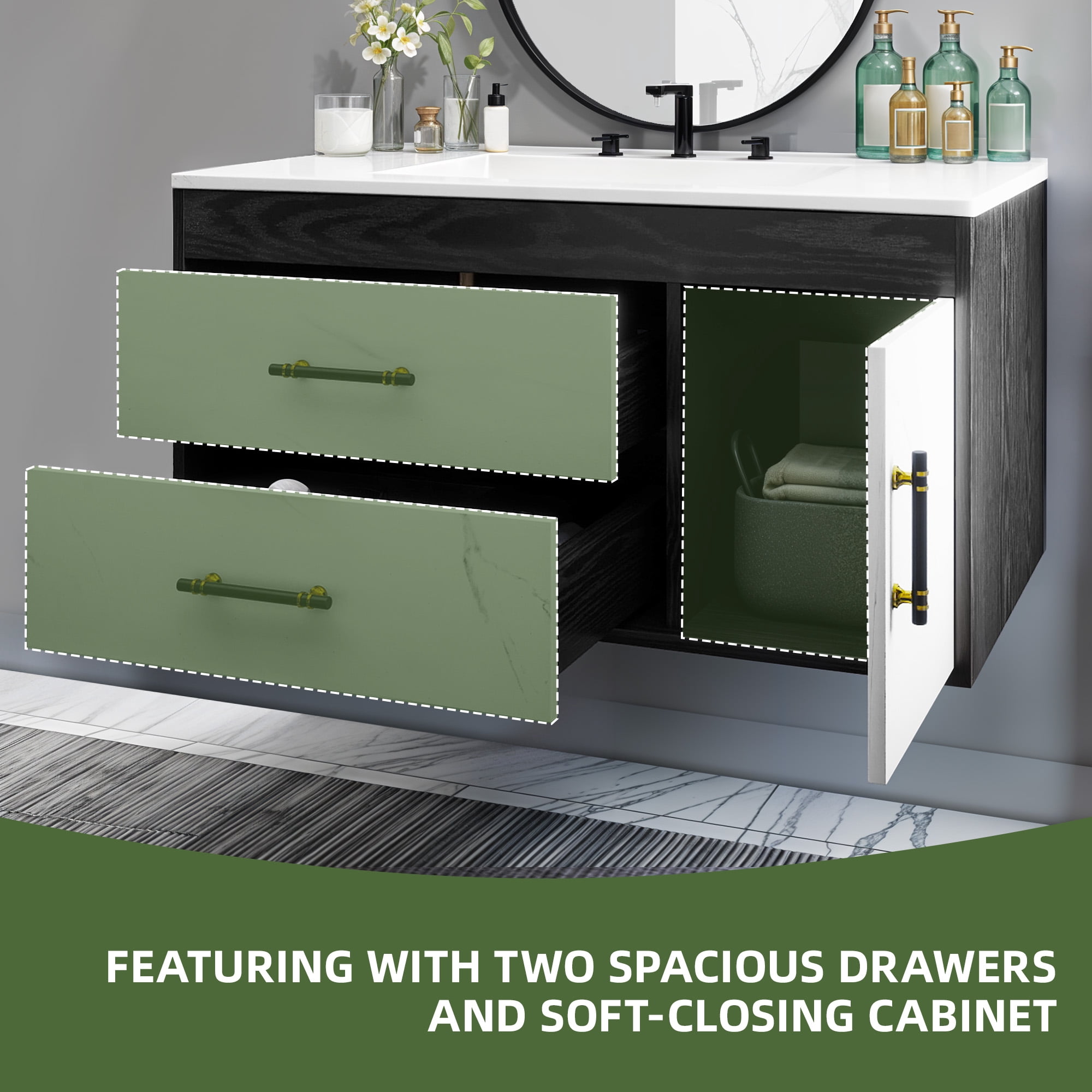 Uforic 37" Wall-Mounted Bathroom Vanity with Sink,  Floating Bathroom Cabinet with 2 Drawers