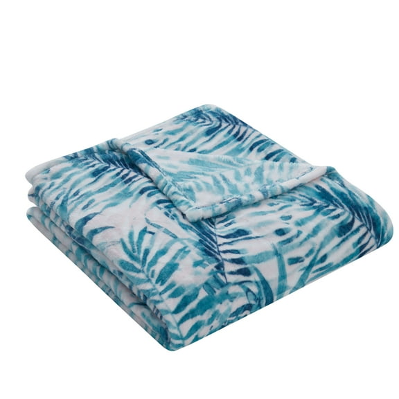 Kate Aurora Blue & Pink Tropical Sea Breeze Floral Ultra Soft & Plush Accent Throw Blanket - 50 in. x 70 in.