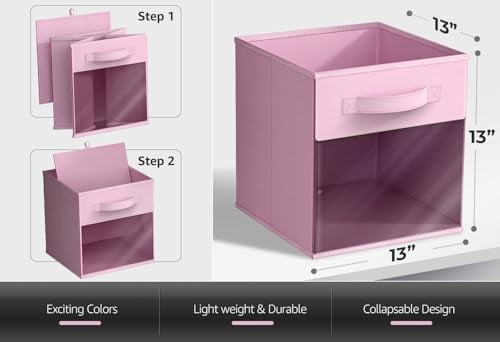 13 Inch Storage Bins with Clear Window - 6 Foldable Baskets for Organizing Clothes, Toys, Books - Sturdy Collapsible Fabric Storage Cubes with Handle - Storage Baskets for Shelves, Closets