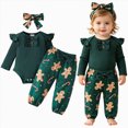 thumbnail image 5 of TOWED22 Baby Girl Christmas Outfit Long Sleeve Romper Cute Print Pants Headband 3pcs Fall Winter Clothes,9-12 M, 5 of 9