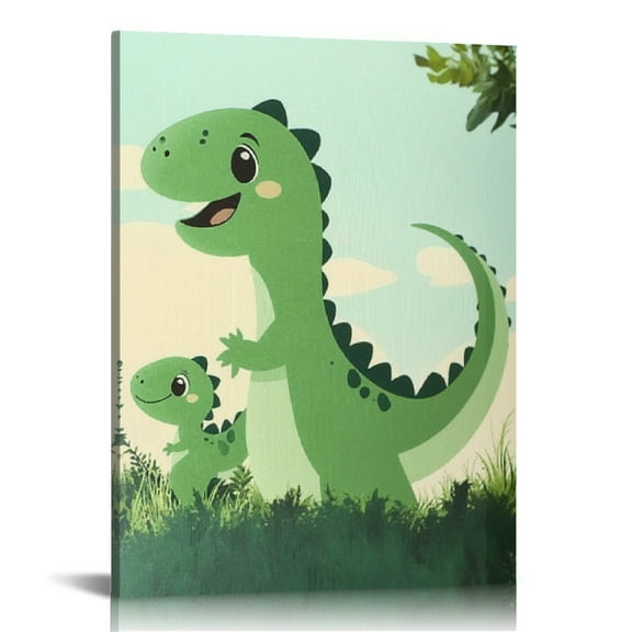 Patifu Green Dinosaur Baby Dinosaur Grass Canvas Print Wall Art for Living Room Bedroom Office Decor 12x16 in
