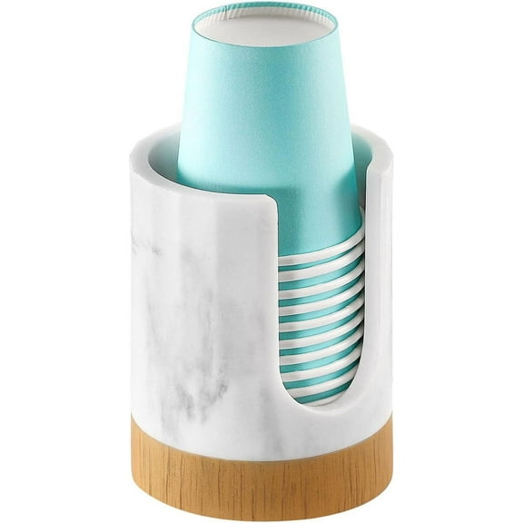 Luxspire Cup Dispenser For Bathroom, 3oz Cup Dispenser, Marble Resin Cup Holder, Disposable Paper Cup Holder for Bathroom, Cotton Pad Holder, Guest Bathroom Essentials, Marble White