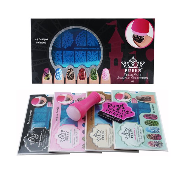 PUEEN Nail Art Stamping SET DE REGALO DE PARQUE TEMÁTICO 01-4 Placas de parque temático - 125x65 mm Kit único de accesorios de placa de imagen de manicura para estampado de esmalte de uñas -BH000859