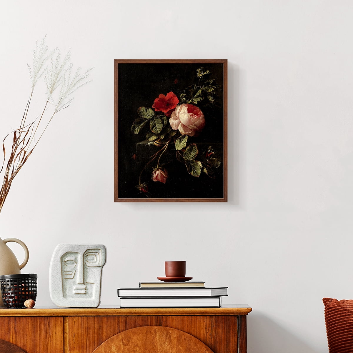 Vintage Floral Print CCCLXI - 14in. x 11in. Vintage Framed Print in Walnut Wood Frame