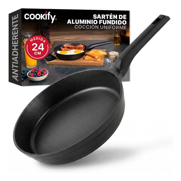 Sartén de Aluminio con Revestimiento Antiadherente, 100% Libre de PFOA Cookify (Color Negro, 24 cm)