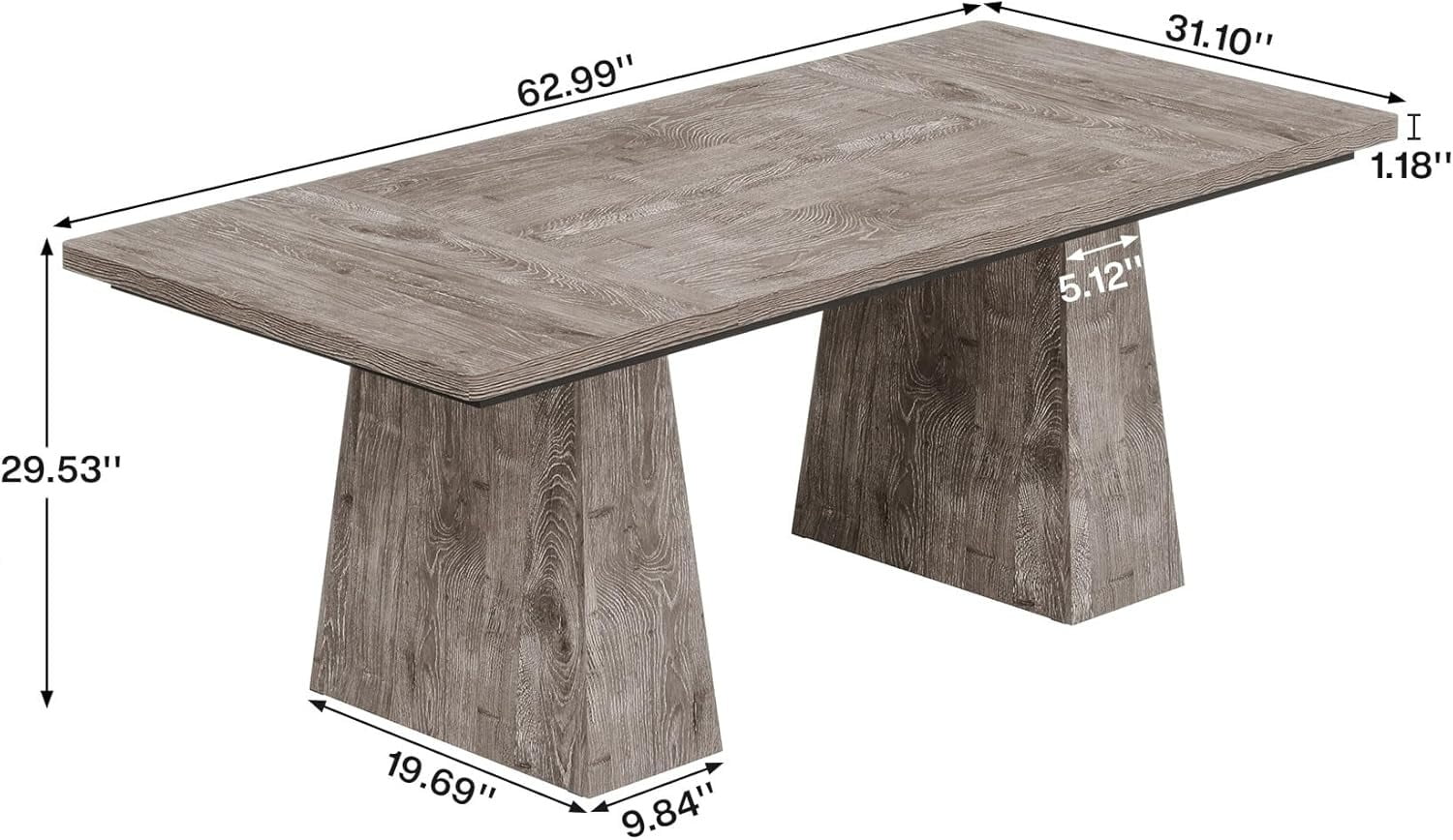 63-Inch Executive Desk, Large Home Office Computer Desk With Double Pedestal, Modern 250LB Heavy-Duty Workstation, Writing Table Conference Table, Grey Business Furniture