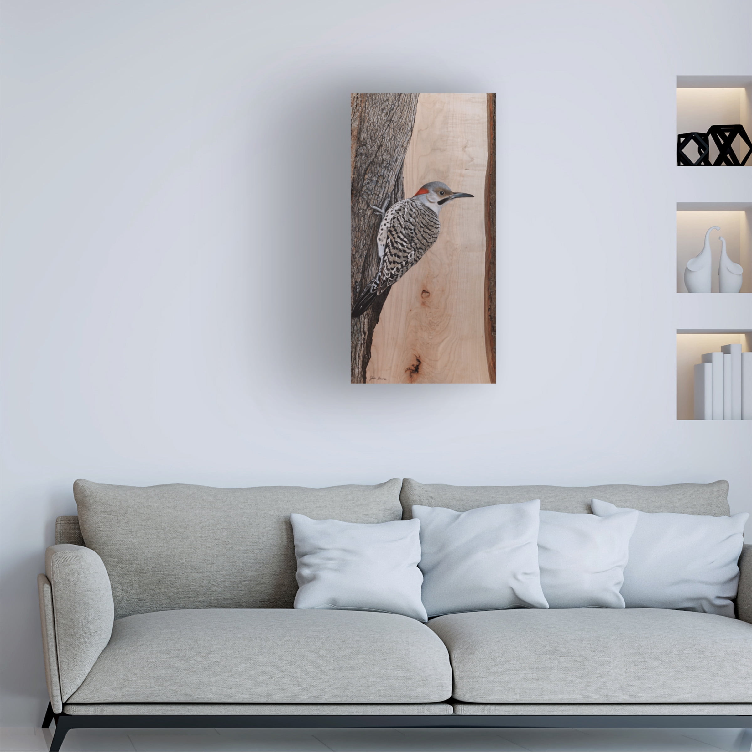 Canvas Wall Art - Jim Brune 'Clinging Northern Flicker' Wall Art for Living Room, Bedroom, or Office DÃ©cor by Trademark Fine Art - 16 x 32 Inches