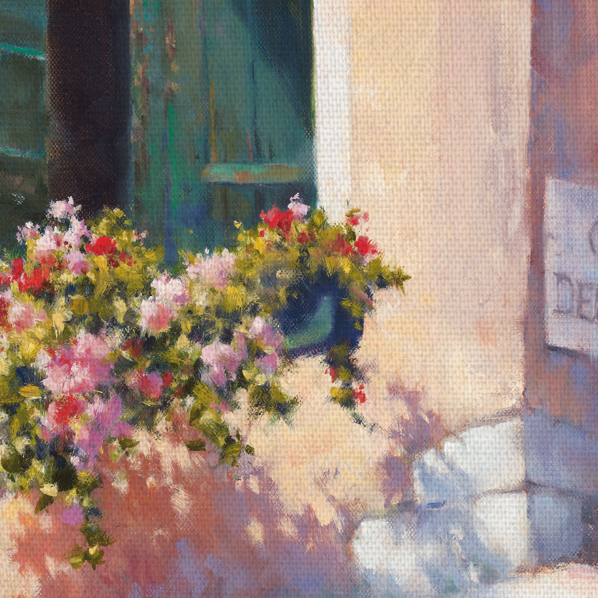 Masterpiece Art Gallery Green Shutters Apartment Flowers by David Marty Canvas Art Print 24" x 36"