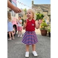 thumbnail image 5 of BemeyourBBs Toddler Baby Girl 4th of July Outfit Patriot Independent Day Summer Clothes Baby Girl Fourth of July Outfit Sleeveless American Flag Embroidery Collar Ribbed Tank Top Pleated Skirt Set, 5 of 9
