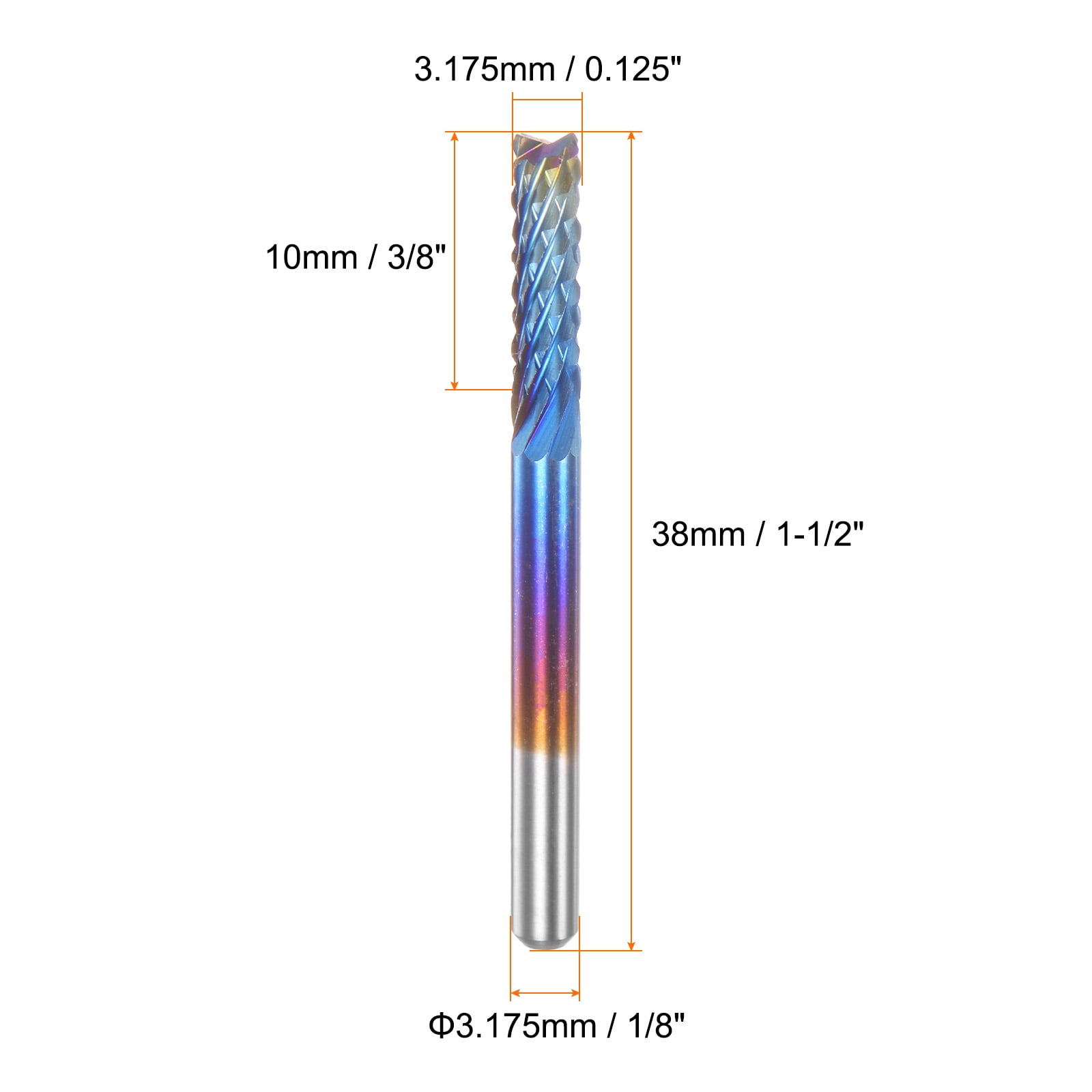 Uxcell 10 Packs 1/8" Shank 3.175mm Tungsten Carbide Blue Coated End Mill CNC Router Bits