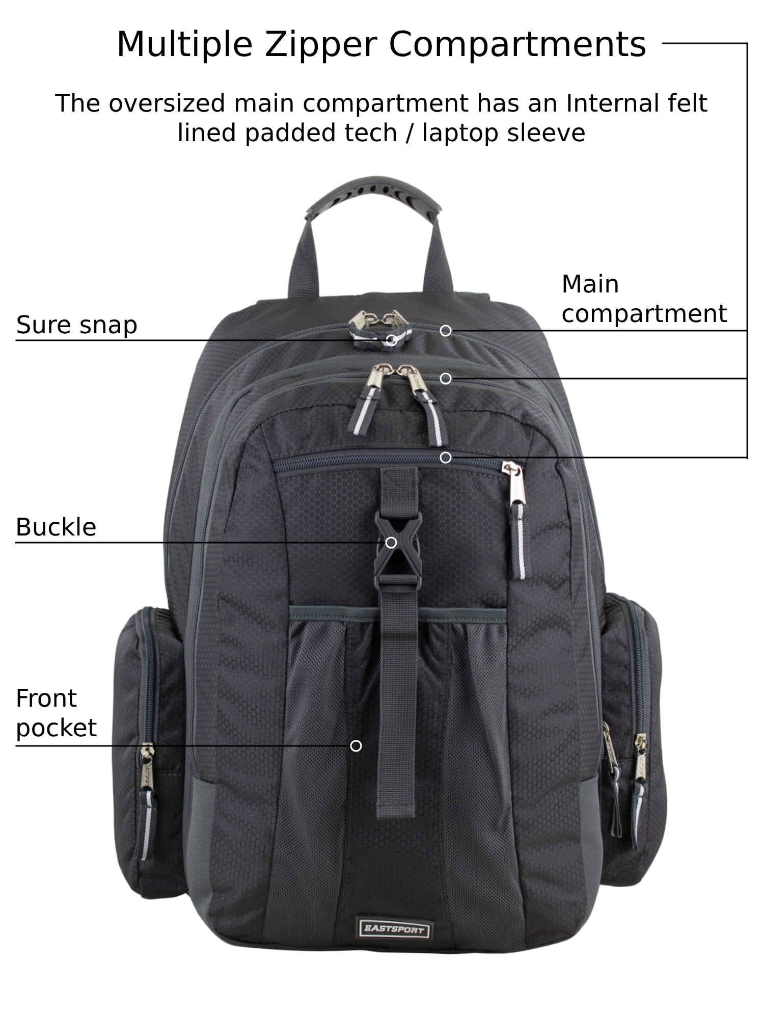 Eastsport Unisex 19" Premier Expandable Recycled Backpack, Charcoal