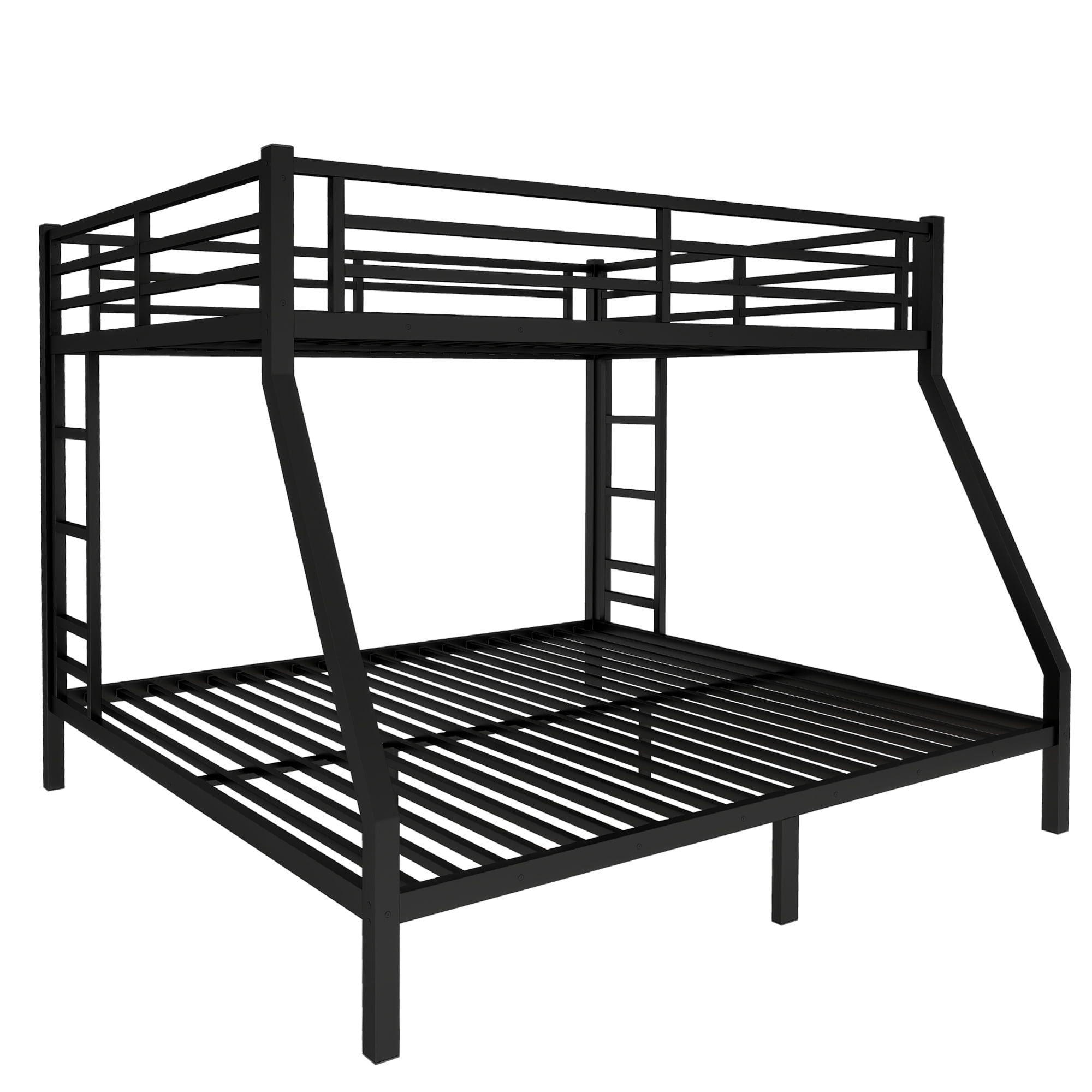 Queen over King Bunk Bed with High Guardrail & Under-Bed Storage, Heavy Duty Metal Bunk Beds Frame with 2 Side Ladders, Queen over King Bunk Bed for Adults, No Box Spring Needed