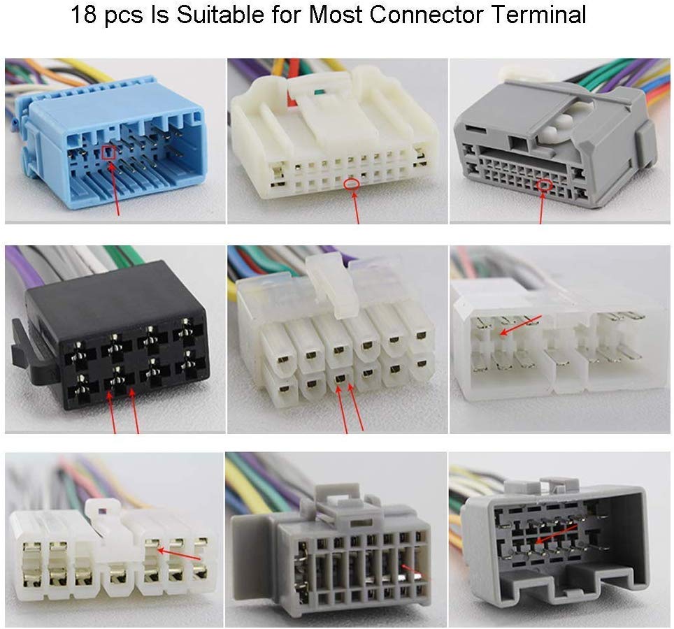 18PCS Terminal Ejector Wire Connector Pin Release Key Extractor Tools Set for Most Connector Terminal Terminal Removal Tool kit