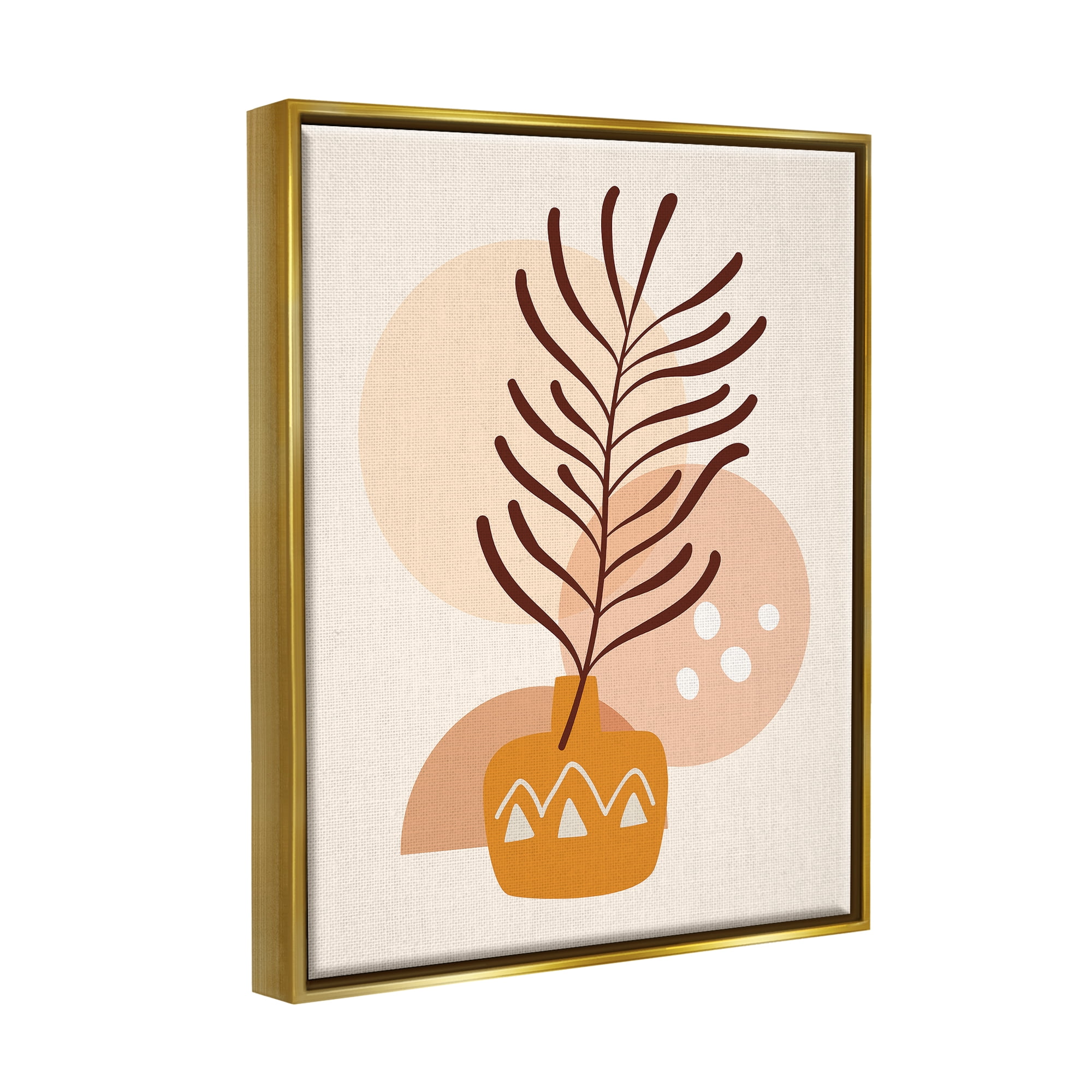 Stupell Industries Geometric Boho Botanical Botanical & Floral Painting Gold Floater Framed Canvas Art Print Wall Art, 17 x 21