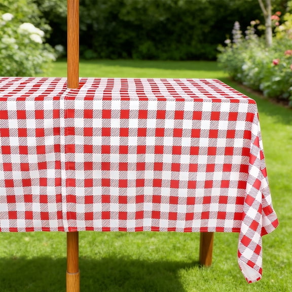Outdoor Tablecloth with Umbrella Hole and Zipper 60x84in, Waterproof Patio Table Cover for Garden Dining