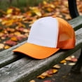 thumbnail image 3 of Falari 5-Panel Mesh Baseball Cap, Trucker Hat, Structured Plain Design, Cotton, Adjustable Size - Black & Orange, 3 of 7