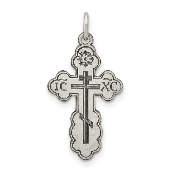 Auriga Sterling Silver Antiqued Eastern Orthodox Cross Charm for Women L-22mm, W-13mm