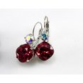 thumbnail image 2 of Swarovski Crystalled Element Red Scarlet 12MM Cushion Element with Crystal AB Leverback Earrings Shown in Rhodium, 2 of 2