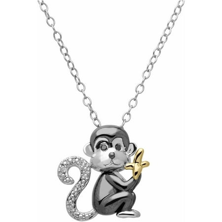 Petite Expressions Monkey Pendant with Black and White Diamond Accent in 18kt Yellow Gold over Sterling Silver, 18