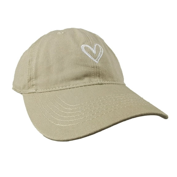 Women's Heart Embroidered Baseball Cap Low Bun Soft Cotton Trucker Hat-Light Khaki