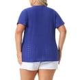 thumbnail image 3 of Blusa de manga acampanada de talla grande para mujer Agnes Orinda, con escote en V, camiseta hueca de primavera y verano, 1X azul real, 3 of 6