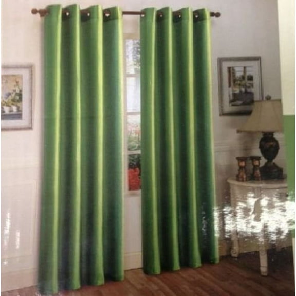 (#32) Hotel Quality Silver Grommet Top, Faux Silk 1 Panel Green Solid Thermal Foam Lined Blackout Heavy Thick Window Curtain Drapes Grommets 63" Length
