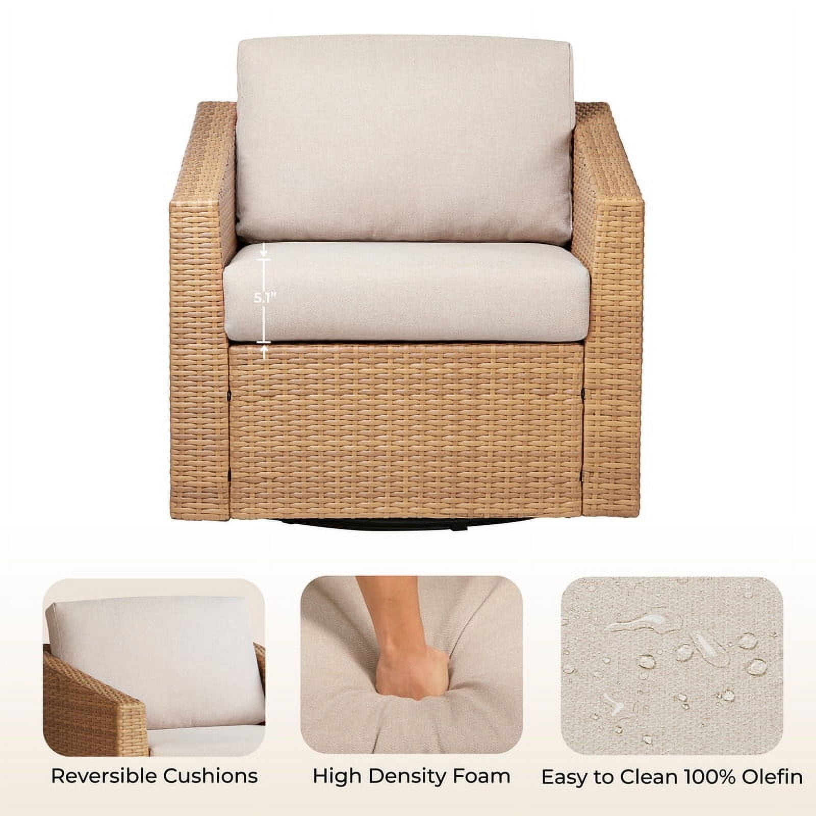 CHITA Outdoor Swivel Wicker Chairs with Cushions, Light Brown/Cream (Set of 2)