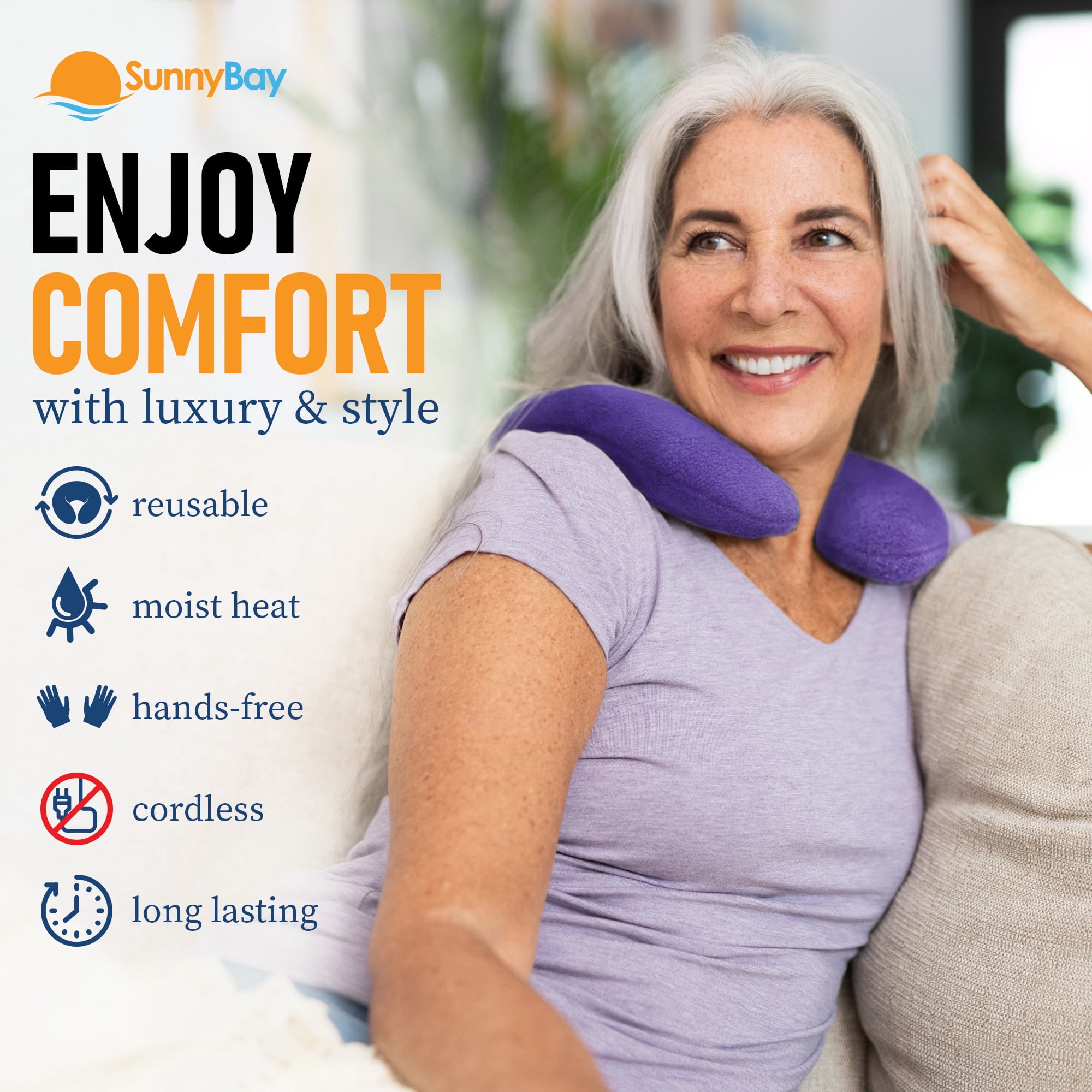 SunnyBay Microwave Heating Pad, Microwavable Heated Neck Pillow for Moist Hot or Cold Therapy, Aromatherapy Heated Neck and Shoulder Wrap with Flaxseed and Lavender Filling, FSA HSA Approved, Purple