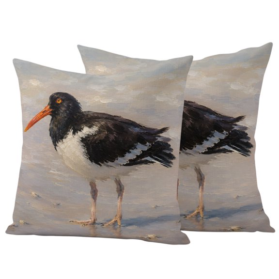 Coastal Oystercatcher Outdoor Waterproof Pillow Covers, Beach Ocean Black White Bird Decorative Square Throw Pillowcase Sofa Cushion Sham for Patio/Couch/Chair, 18"x18" 2 Pack