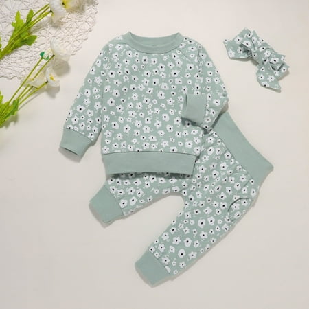 

Wolfast Promotion Newborn Infant Baby Girls Flowers Print Cute Sweatshirt+Pants+Hairband Outfits