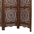 thumbnail image 5 of DecMode 60" x 72" Brown Wood Floral Hinged Foldable Partition 3 Panel Room Divider Screen with Intricately Carved Designs, 1-Piece, 5 of 9