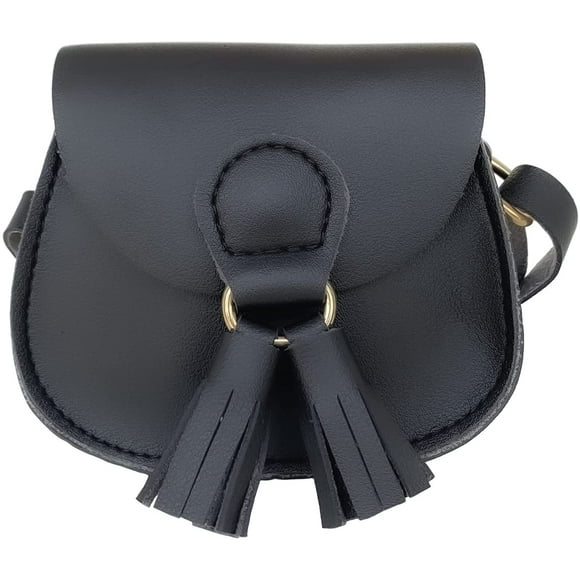 Little Girls Purse for Toddler Kids Girls Leather Crossbody Bag with Tassel (Black)