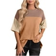 thumbnail image 1 of Besolor Chemises d'Été à Manches Courtes pour Femmes Col Rond Fendu sur le Côté Blouse Décontractée Ample pour Sortir, 1 of 4