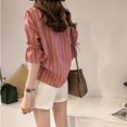 thumbnail image 5 of Women's Butterfly Short Sleeves Striped Print V Collar Cotton Shirts Casual Blouses, 5 of 9